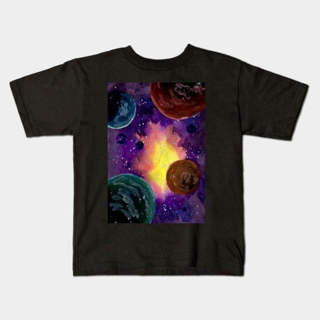 Colorful Space and Planets Kids T-Shirt by ZeichenbloQ